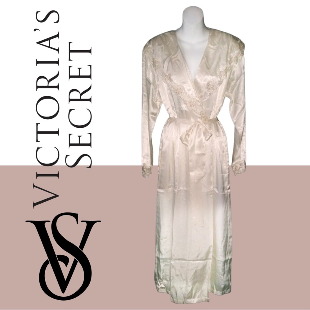 NWT Vintage Victoria's Secret Bridal Wedding Ivory Long Robe Sequins Lace Satin